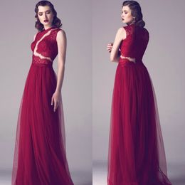 cheap long red bridesmaid dresses Canada - Fadwa Baalbaki Long Red Prom Dresses Lace Appliqued Sleeveless Designer Evening Gowns Custom Made Cheap Bridesmaid Dresses