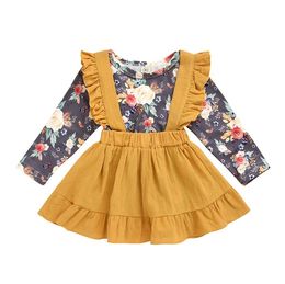 2PCS Set Toddler Kids Baby Girls Outfits Clothes Flower T- Shirt Top+Solid Dresses Girls Clothing Sets & Outfits Fashion & Cheap Sets BY0826