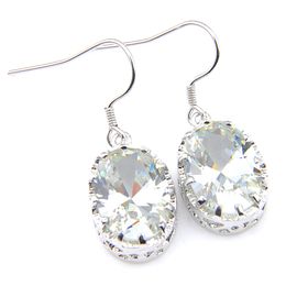 Luckyshine Fashion Oval White Topaz Hook Drop Earring 925 Silver Bride Jewellery For Women Free Shipping 1" inch