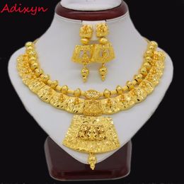 Adixyn 45cm/18inch Necklace Earrings Jewellery Set For Women Girls Gold Colour Romantic Arab/Ethiopian/African Wedding Accessories C18122701