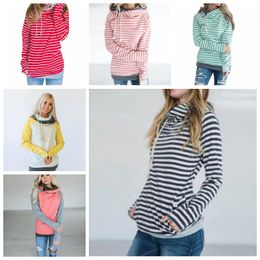 Girls Hoodies Patchwork Pocket Hooded Coats Striped Long Sleeve Sweatshirts Fashion Jumper Tops Pullover Hoodie Casual Outerwear D7062