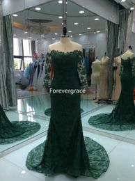 2019 Real Photos New Arrival A Line Long Lace Evening Dress Modest Jewel Neck With Sleeves Formal Party Gown Custom Made Plus Size