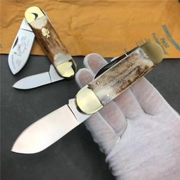 High Quality Two Blades EDC Pocket Folding Knife 1.4116 Stainless Steel Mirror Plish Blade Brass+ Horn Handle EDC Knives