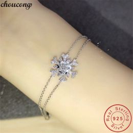 Elegant Snowflake bracelet Real 925 sterling silver Pave 5A Cz stone Party Wedding bracelets for women Bridal Extend 18-23cm