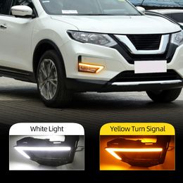 2PCS DRL For Nissan X-Trail Xtrail X trail 2017 2018 2019 2020 Daytime Running Lights fog lamp cover 12V Daylight with yellow signal