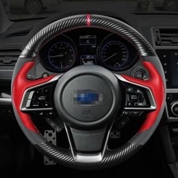 for Subaru XV BRZ WRX Forester Legacy outback impreza Carbon Fiber Black Red Leather Hand sewing Car Steering Wheel Cover