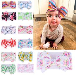 Large 7inch Floral Print Bows Girls Headband Oversized Bowknot Headwrap Kids Cotton Adjustable Turban Headbands 24pcs/Lot