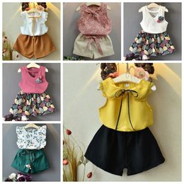 Kids Designer Clothes Girls Floral Tops Loose Shorts 2PCS Sets Sleeveless Girl Outfits Boutique Kids Clothing 7 Designs YW4165