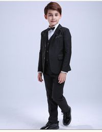 Fashion Summer 4Pcs Toddler & Boys Formal Children Tuxedo Wedding Party Suit Black Boys Suits (Jacket+Pants+Vest+Bow Tie)
