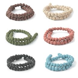 6 8 10mm Natural Lava Stone Beads mix colors Volcanic Rock Round Stone Loose Beads For DIY Bracelet necklace semi-precious stones