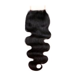 4X4 Lace Closure Free Part Straight Body Wave Peruvian 100% Human Hair Natural Color 12-26inch Top Closures