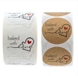 500pcs/Roll Made With Love Heart Handmade Cake Packaging Sealing Label Natural Kraft Sticker Baking DIY Gift Stickers #RN