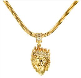 Hot Mens necklace Jewellery Iced Out 18K Gold Plated Fashion Bling Bling Lion Head Pendant Men Necklace Gold Filled For Gift/Present