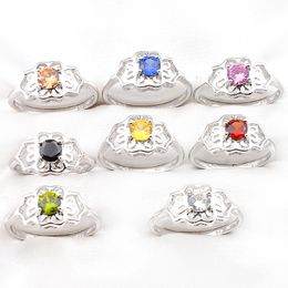 Luckyshine Newest Women's Mix Color Bridal Gift Crystal Rings 925 Silver Colored Zircon Elegant Flower shape Wedding Rings Jewelry