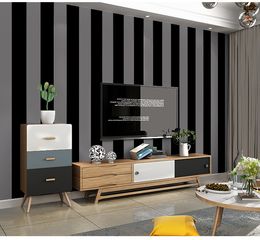 Classic Grey Black Waterproof PVC Wallpaper Roll vinyl White And Black Vertical Stripes Background Wall Paper Living Room