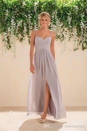 2019 Cheap Silver Coral Bridesmaid Dress Long Chiffon Backless Simple Maid of Honour Dress Wedding Guest Gown Custom Made Plus Size1793