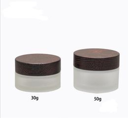 30g 50g Glass Bottle with Black Wooden Cap Bamboo Wood Lid Frost Glass Jar Cosmetics Cream Packing Container