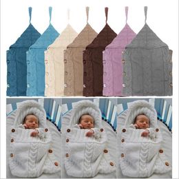 Newborn Sleeping Bags Solid Handmade Blankets Knit Buttons Wraps Swaddle Tassel Costume Crochet Sleep Sacks Layer Thread Hat Parisarc C5816