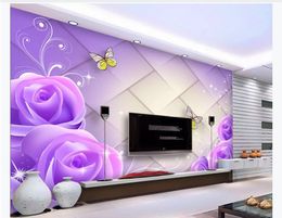 3D customized large photo mural wallpaper Crystal purple rose light elegant diamond soft bag fashion 3D TV sofa background mural wall