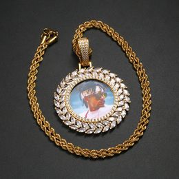 Custom photo round pendant necklaces for men women hip hop bling diamond picture pendants friend family jewelry love gift