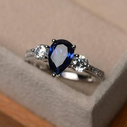 Romantic and lovely natural sapphire born in standard Sterling Silver Bridal Princess Wedding Engagement Ring Size 6-10