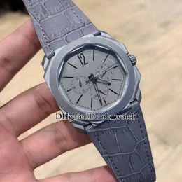 NEW Octo Finissimo Titanium case 103068 Japan Miyota quartz chronograph Mens Watch Grey Dial Leather Strap 42mm Gents Best Sport Watches