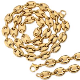 New Fashion Mens Gold Plated Titanium Stainless Steel Hip Hop Coffee Beans Pig Nose Cuban Link Chain Choker Necklace Jewellery Rapper Chains