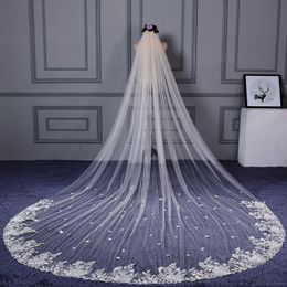 Quality Wedding Long Veil 3 Metres Long Bridal Head Veils Veil Ivory White Colour Lace Women Wedding Accessories