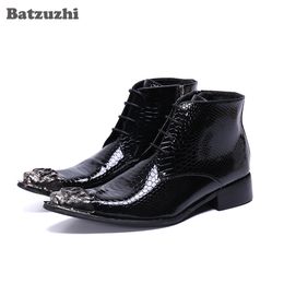 Batzuzhi Handmade Men Ankle Boots Pointed Toe Black Leather Ankle Boots Men Lace-up Botas Hombre Party Men Footwear! Sizes US12