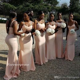 2019 New Arrival Cheap Pink Mermaid Bridesmaid Dress Spaghetti Straps Sleeveless Sweetheart Formal Maid of Honour Gown Plus Size Custom Made