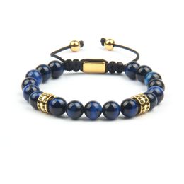 Wholesale 10pcs Fashion Natural Tiger Eye Stone Beads 2 Line Diamond Cylinders Bracelet Stainless Steel Bracelets Men Women