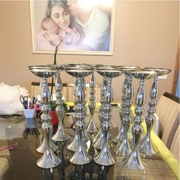 10pcs Silver Candle Holders 50cm 32cm Flower Stand Flowers Floor Vase Candlestick Metal Candelabra Wedding Table Centerpieces 02 Y200109