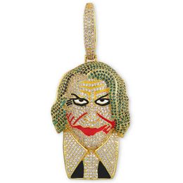 Hip Hop Iced Out Joker Supervillain Mask Pendant Necklace Micro Pave Cubic Zircon Charm Iced Out Jewelry For Men and Women Gift