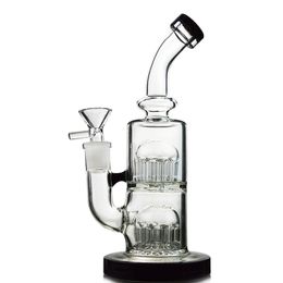 Small Dab Rig Double Tree Percolator Water Pipe 14mm Glass Rig Glass Water Bongs Small Bong 5mm Thickness 14mm Bowl Quartz Banger