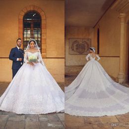 Luxury Lace Ball Gown Wedding Dresses Long Sleeves Off The Shoulder Backless Bridal Gowns 2020 Arabic Church Wedding Dress Vestido De Novia