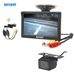 DIYKIT Wireless 5inch LCD Display Car Monitor Rear View Monitor IR Night Vision Car Camera Parking System Kit
