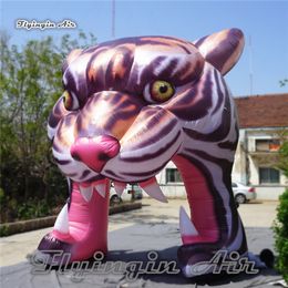 Advertising Inflatable Mascot Tiger Tunnel 4m Height Blow Up Animal Head Arched Door For Concert Entrance And Music Party Decoration