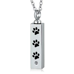Personalized Minimalist Bar Rectangle Pet Necklace dog Paw print Pendant Memorial for Ashes Keepsake Birthstone Cremation Jewelry