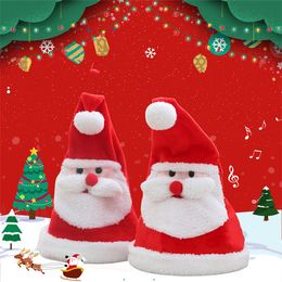 Electric Luminous Christmas Caps With Music Swing Santa Clause Hats Xmas Party Decorations hat Children's plush toys T9I00190