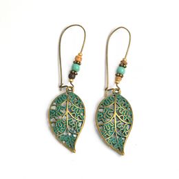 Hollow Leaf Earrings Bronze Bohemia Ethnic Vintage Beads Accessories Drop earrings for women Pendientes etnicos Fashion Jewellery