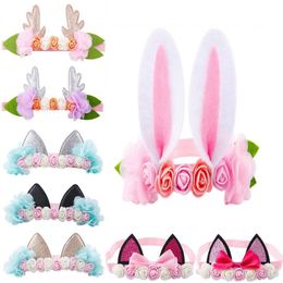 Baby Headbands Baby Girls Cat Headband Lovely Animal Hairbands Flower Chiffoon Head Bands Cute Rabbit Hair Accessories