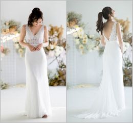 Sexy Backless Mermaid Wedding Dresses V Neck Sleeveless Appliques Lace Wedding Gowns Sweep Train Custom Made Vestidos De Novia