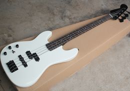 Wholesale left handed 4 strings white electric bass guitar with 3 pickups,Rosewood fretboard,Black hardware