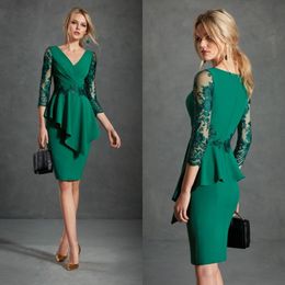 Green Lace Hunter Mother of the Bride V Neck Long Sleeve Evening Gowns Plus Size Wedding Guest Dresses