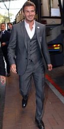 Brand New Grey Groom Tuxedos Notch Lapel Groomsmen Wedding Dress Excellent Man Jacket Blazer 3 Piece Suit(Jacket+Pants+Vest+Tie) 2161