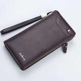 Leather Secretary Wallet Slim Long Multipurpose Bifold Chequebook Cover With Zipper Long Purse Mens Wallet Money Clip Clutch Bag Holder