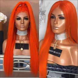 Orange long Straight Synthetic Lace Front Wig Orange Wig For Black/African Women Brazilian Lace Wig