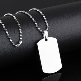 Simple Glossy Can Lettering Dog Tag 316L Stainless Steel Rectangle Pendant Necklace Student Soldier Identification Pendants Jewellery