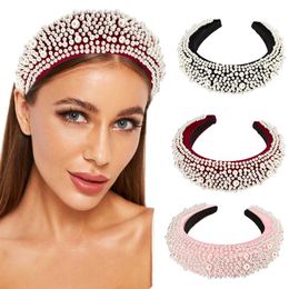 New Winter Padded Headband Hoop Fashion Rhinestone Pearl Hair Accessories For Women Sponge Headdress Hairbands