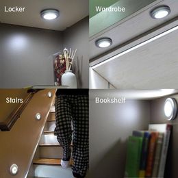 6 LED Wardrobe Light Round Motion Activated Night Light Closet Bookshelf Basement Garage Light Stick-Anywhere Nightlight